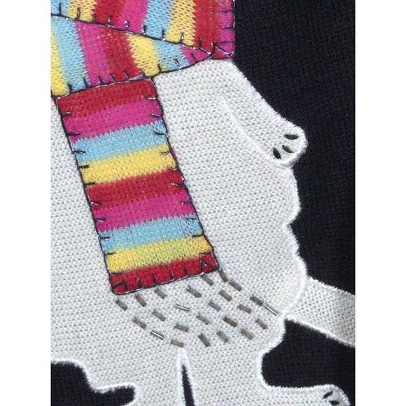 Vintage 90s Terazzo‎ Cat Sweater Cardigan Medium Black Beaded Mittens - Picture 3 of 11